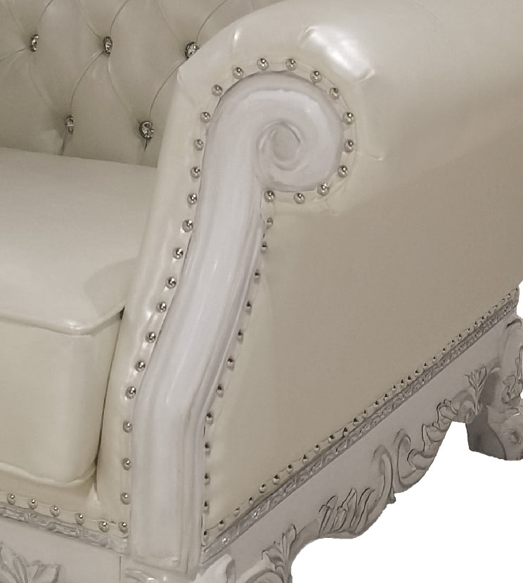 White Dresden Faux Leather Chair with 2 Pillows for Living Room
