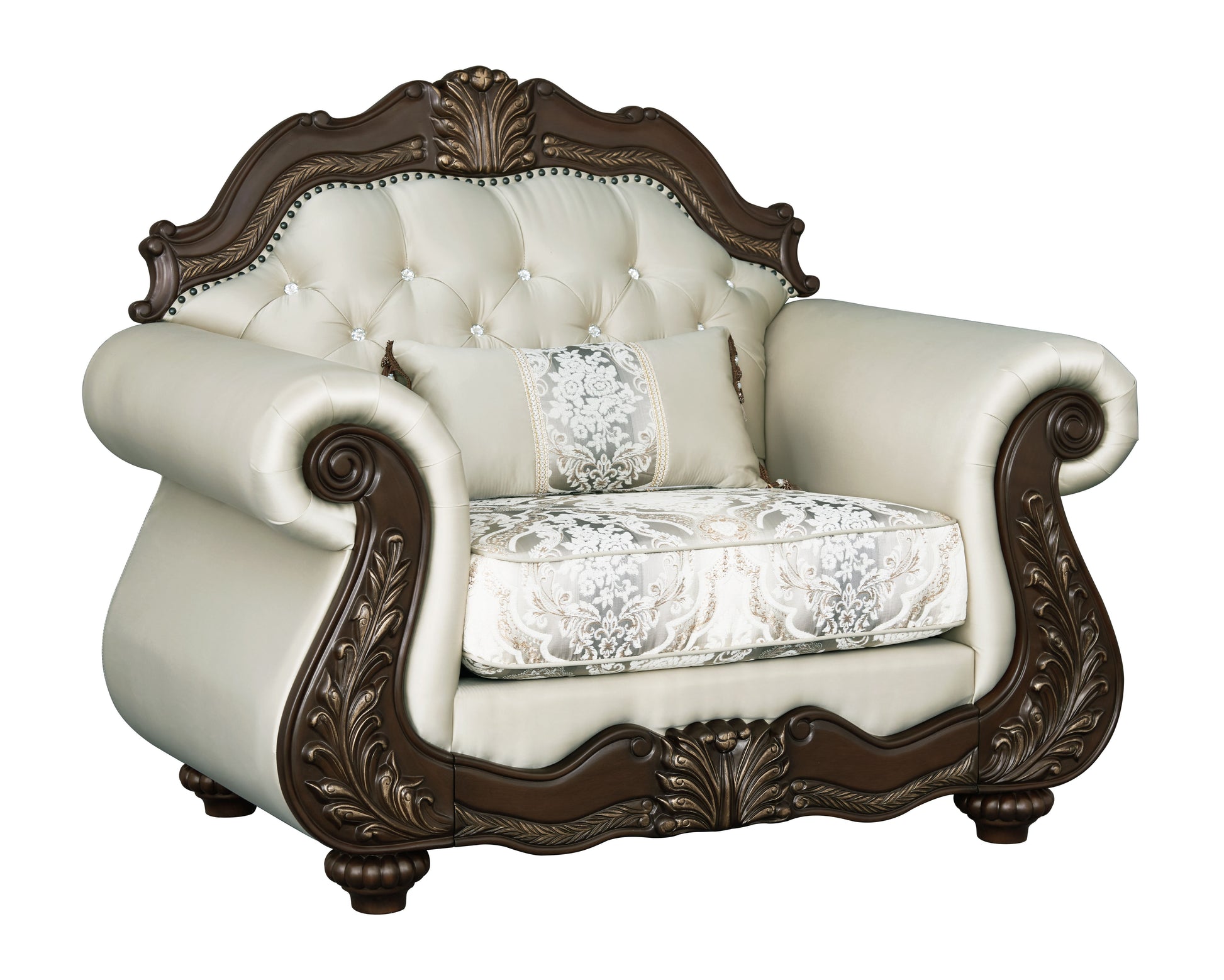 Pierce Beige Fabric & Cherry Finish Chair w/Pillow