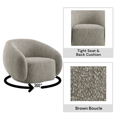 Isabel Brown Boucle Swivel Chair - Comfortable Seating for Living Room