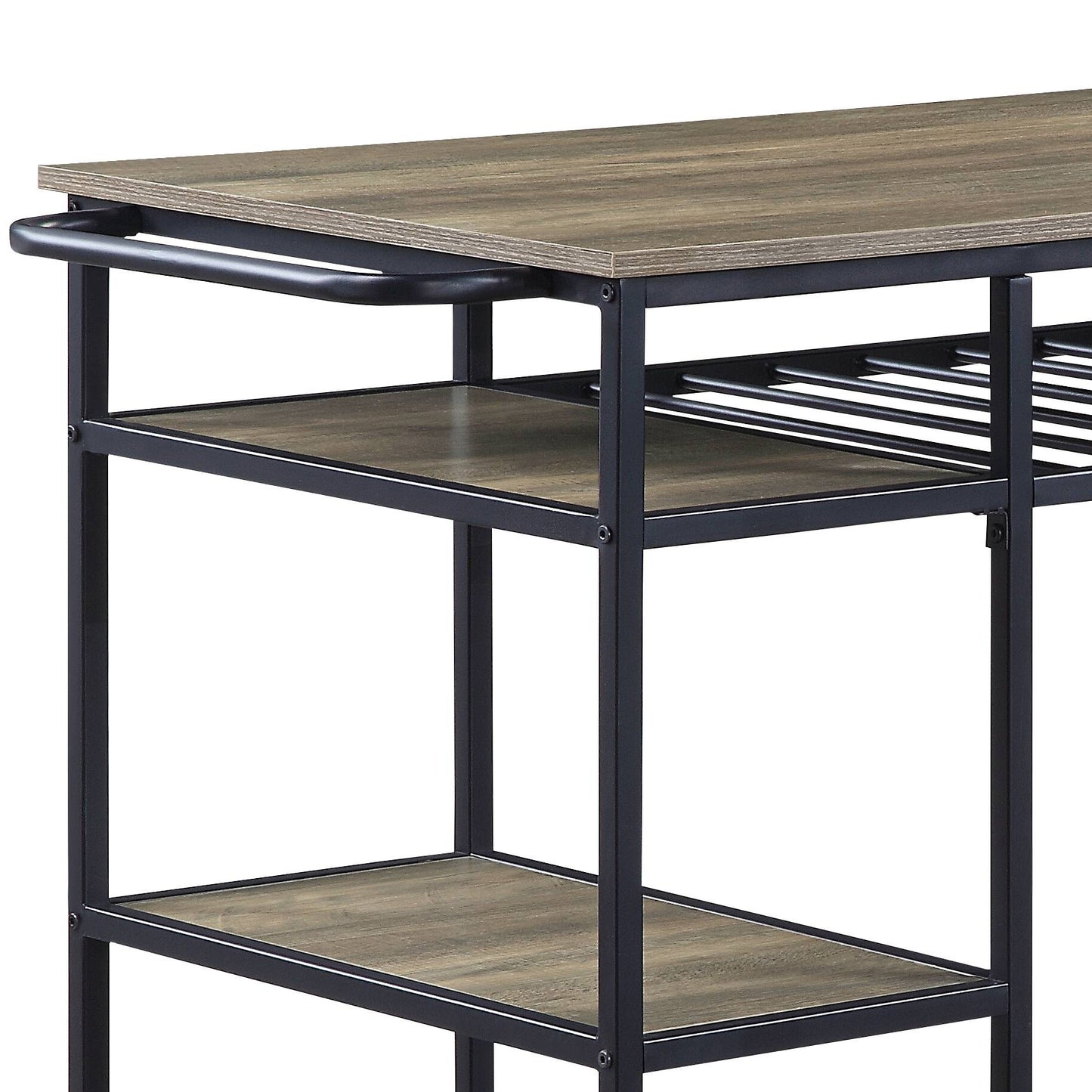 Black Oak Metal Kitchen Island with 6 Storage Compartments