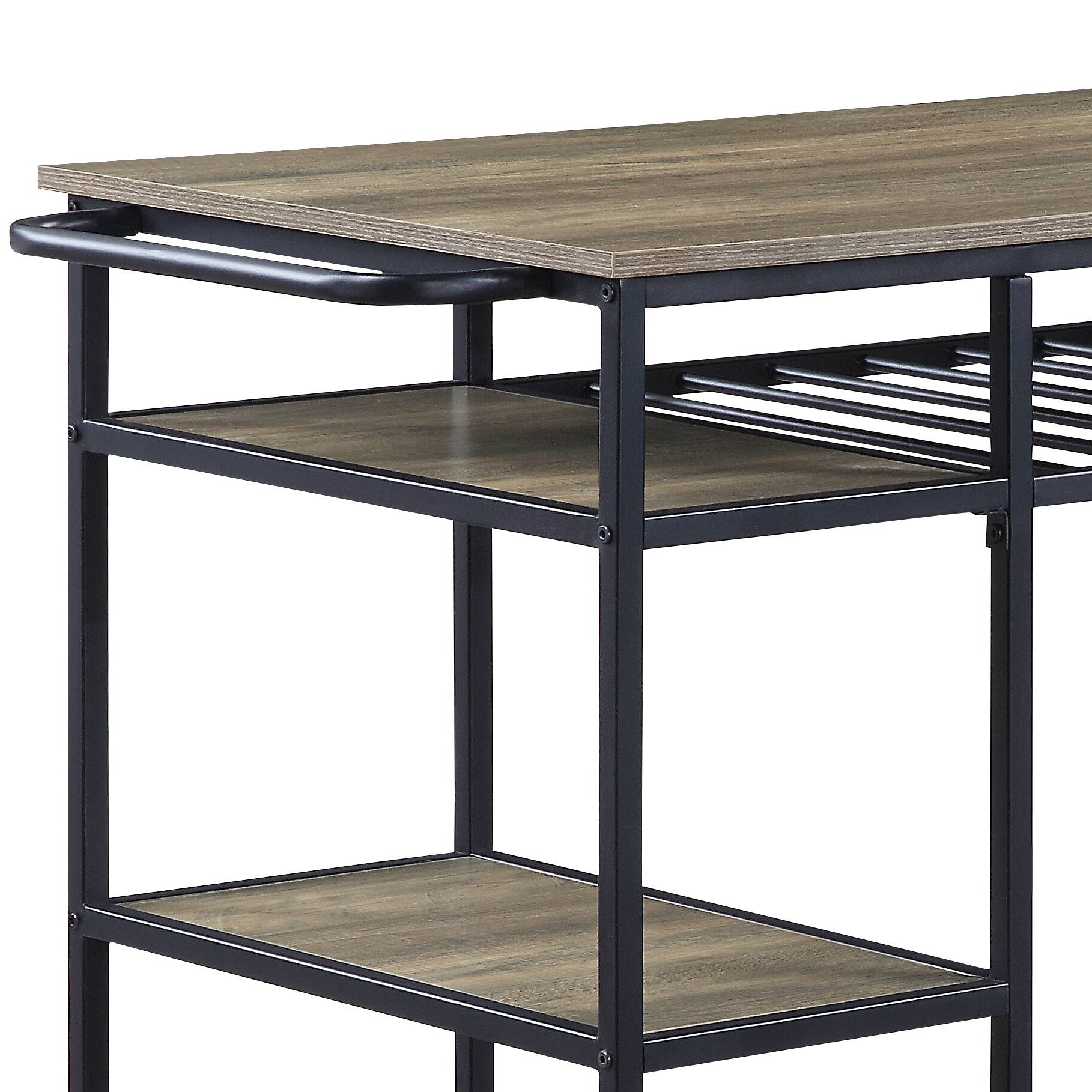 Black Oak Metal Kitchen Island with 6 Storage Compartments
