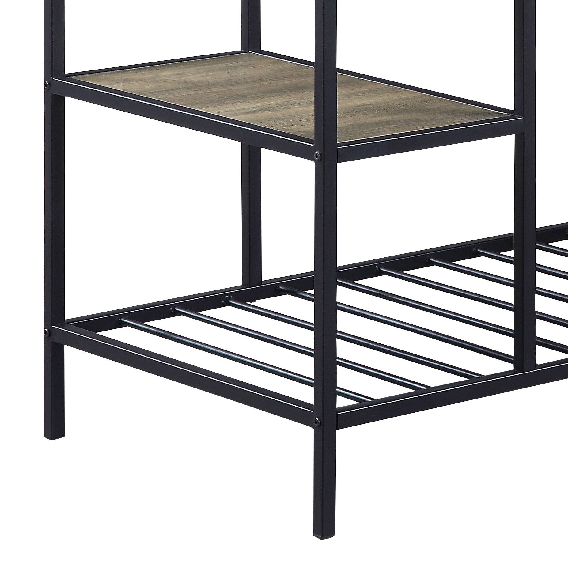 Black Oak Metal Kitchen Island with 6 Storage Compartments