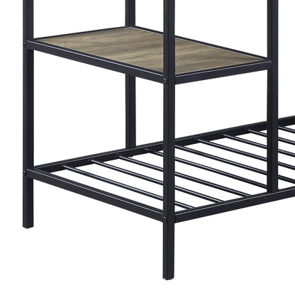 Black Oak Metal Kitchen Island with 6 Storage Compartments