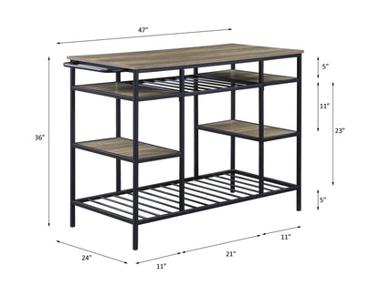 Black Oak Metal Kitchen Island with 6 Storage Compartments