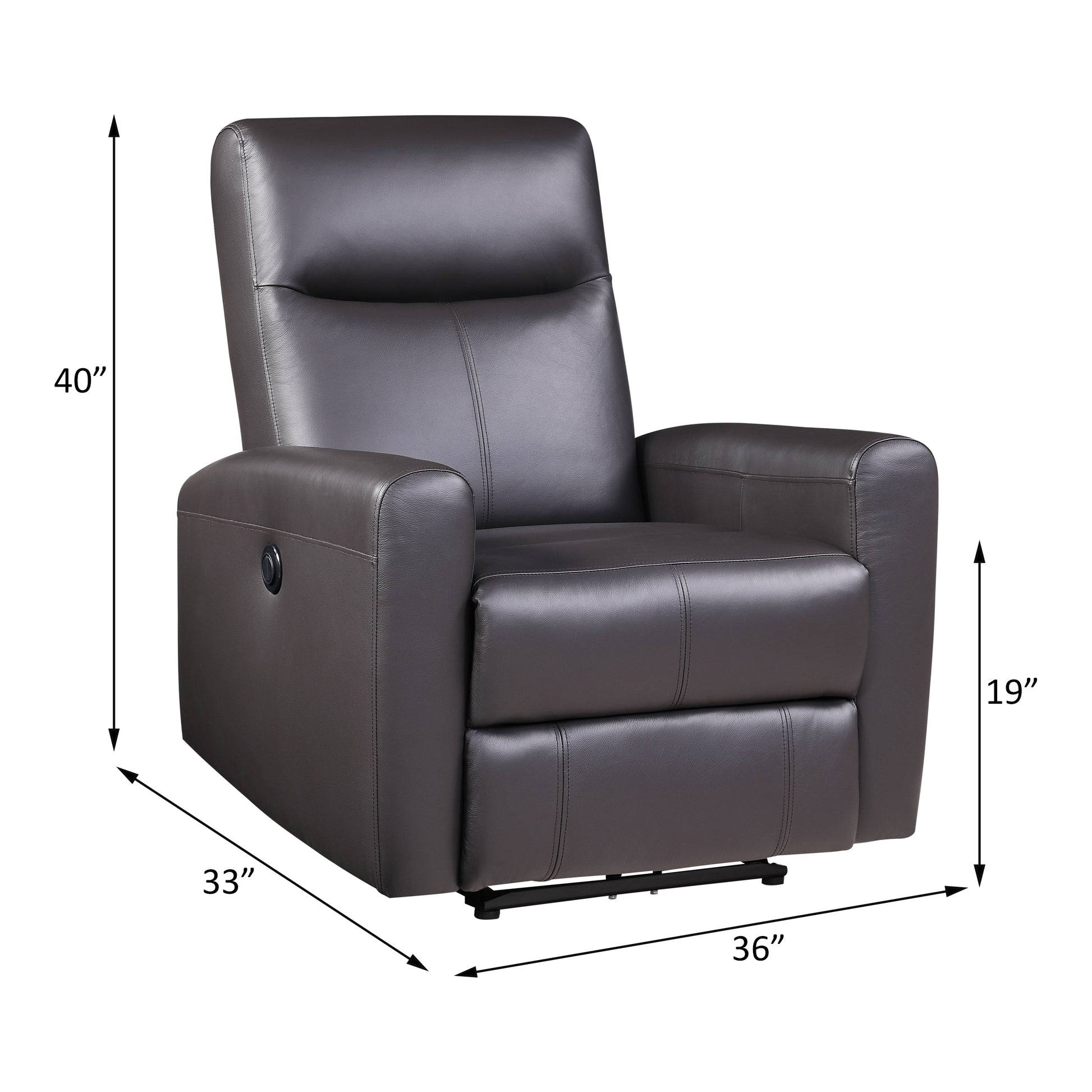 Brown Leather Power Motion Recliner - 33" Wide for Living Room