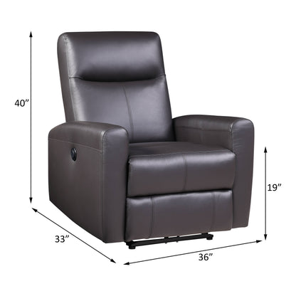 Brown Leather Power Motion Recliner - 33" Wide for Living Room