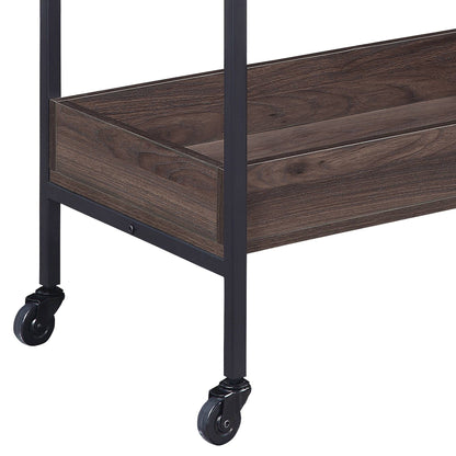 Walnut Black Metal Serving Cart with 2 Tier Kitchen Storage Shelf