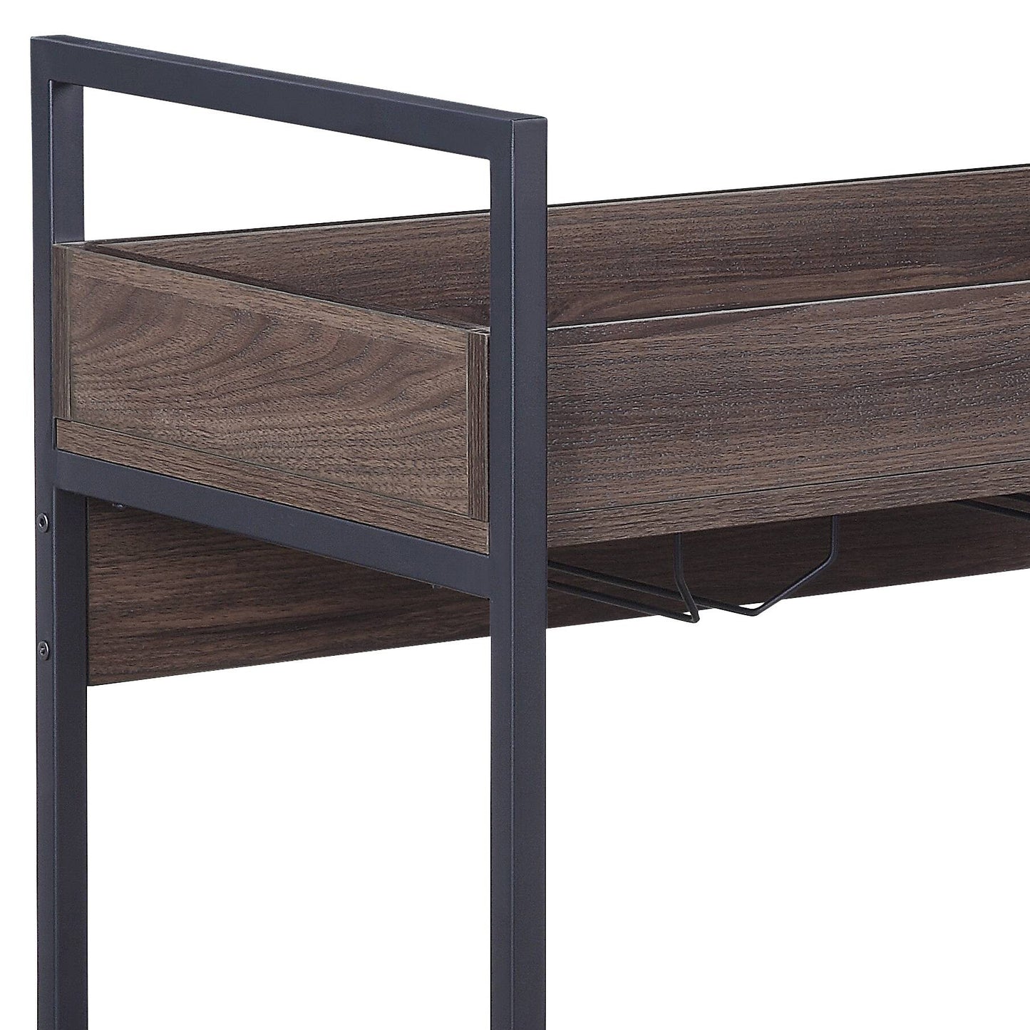 Walnut Black Metal Serving Cart with 2 Tier Kitchen Storage Shelf