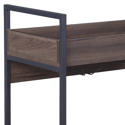 Walnut Black Metal Serving Cart with 2 Tier Kitchen Storage Shelf