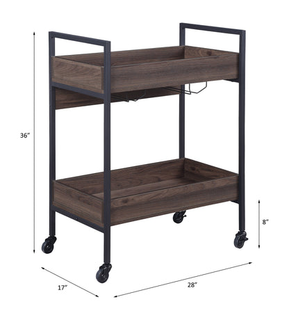Walnut Black Metal Serving Cart with 2 Tier Kitchen Storage Shelf