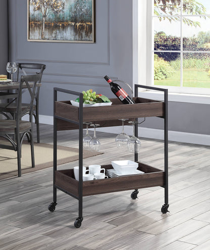 Jerrick Walnut & Black Finish Serving Cart
