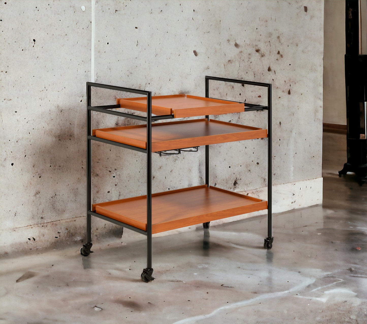 Black Oak Kitchen Cart - 3 Shelf Serving Cart