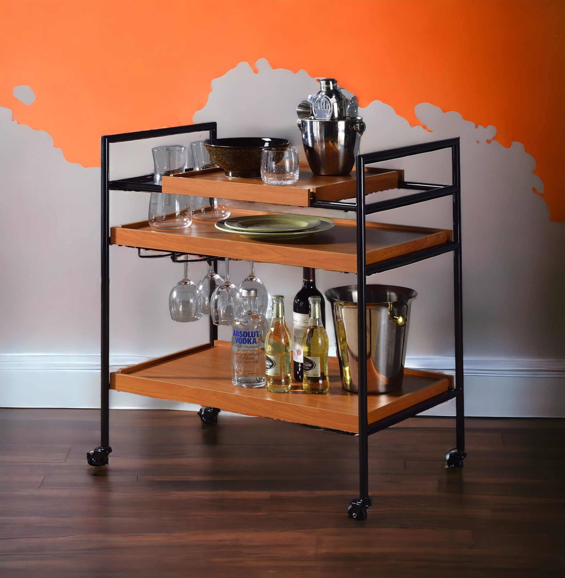 Black Oak Kitchen Cart - 3 Shelf Serving Cart