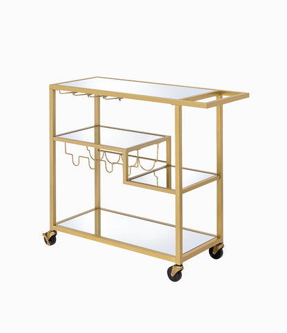 Champagne Mirrored Metal Serving Cart with Kitchen Storage