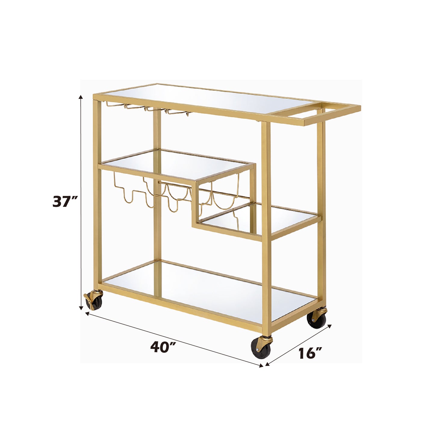 Champagne Mirrored Metal Serving Cart with Kitchen Storage