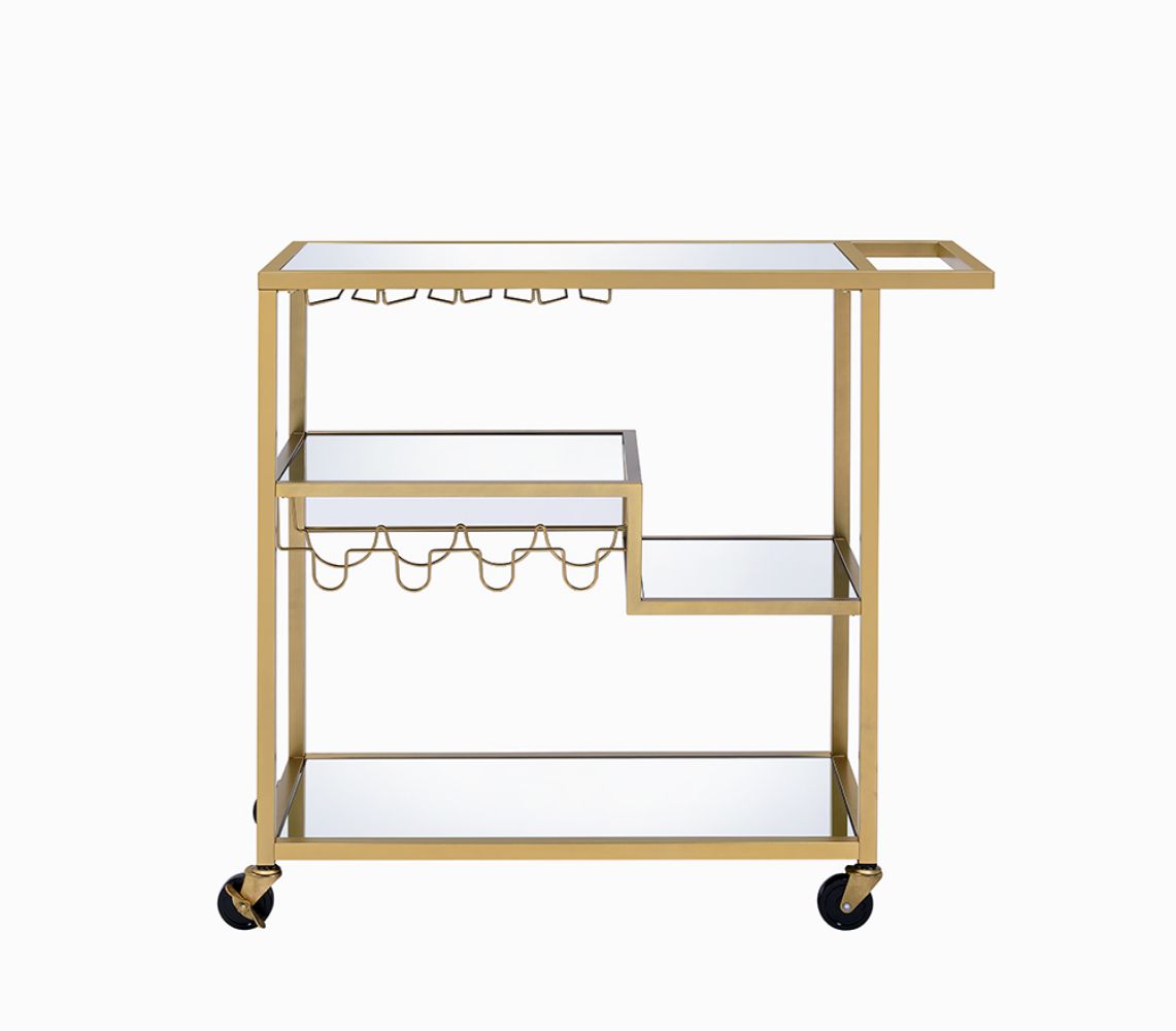 Champagne Mirrored Metal Serving Cart with Kitchen Storage