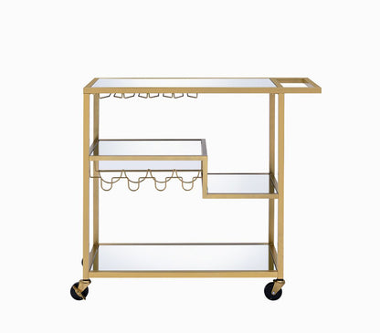 Champagne Mirrored Metal Serving Cart with Kitchen Storage