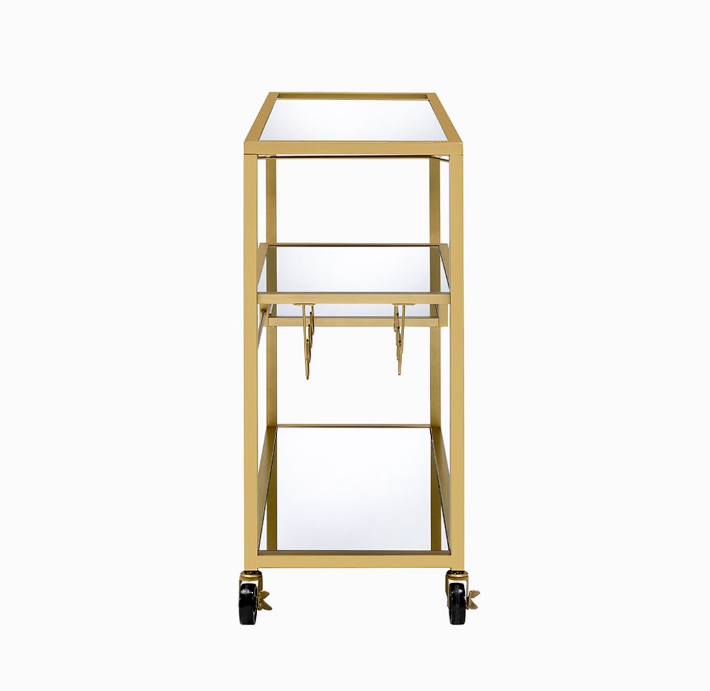 Champagne Mirrored Metal Serving Cart with Kitchen Storage