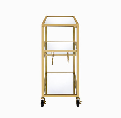Champagne Mirrored Metal Serving Cart with Kitchen Storage