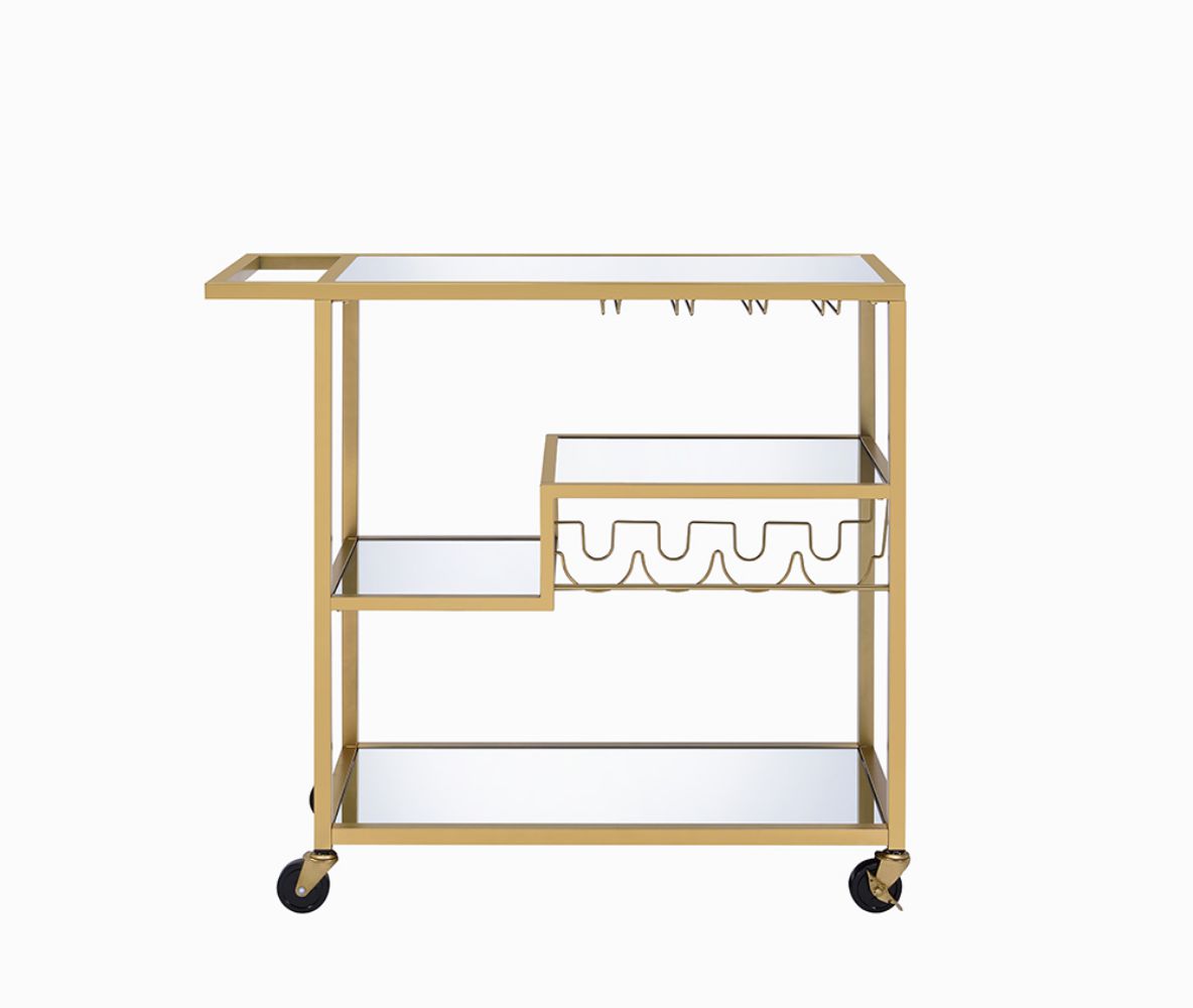 Champagne Mirrored Metal Serving Cart with Kitchen Storage