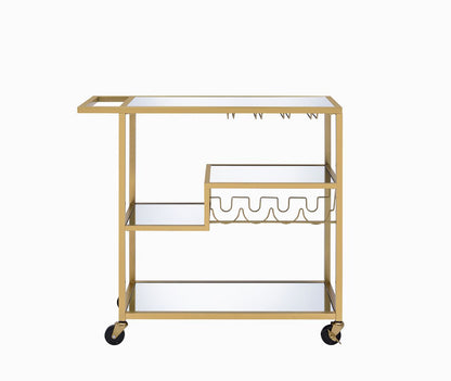 Champagne Mirrored Metal Serving Cart with Kitchen Storage