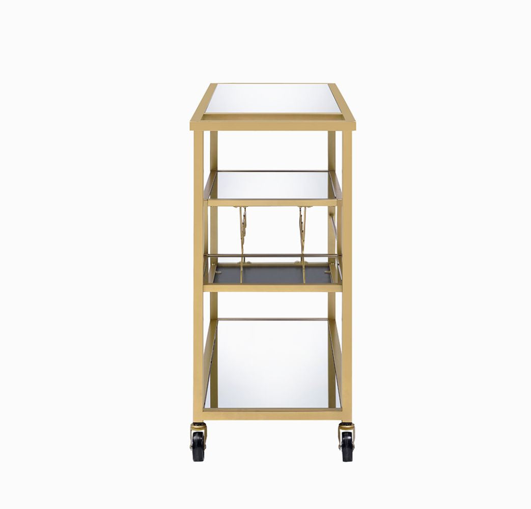 Champagne Mirrored Metal Serving Cart with Kitchen Storage