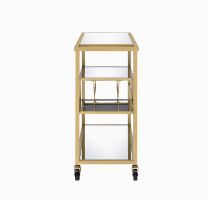 Champagne Mirrored Metal Serving Cart with Kitchen Storage