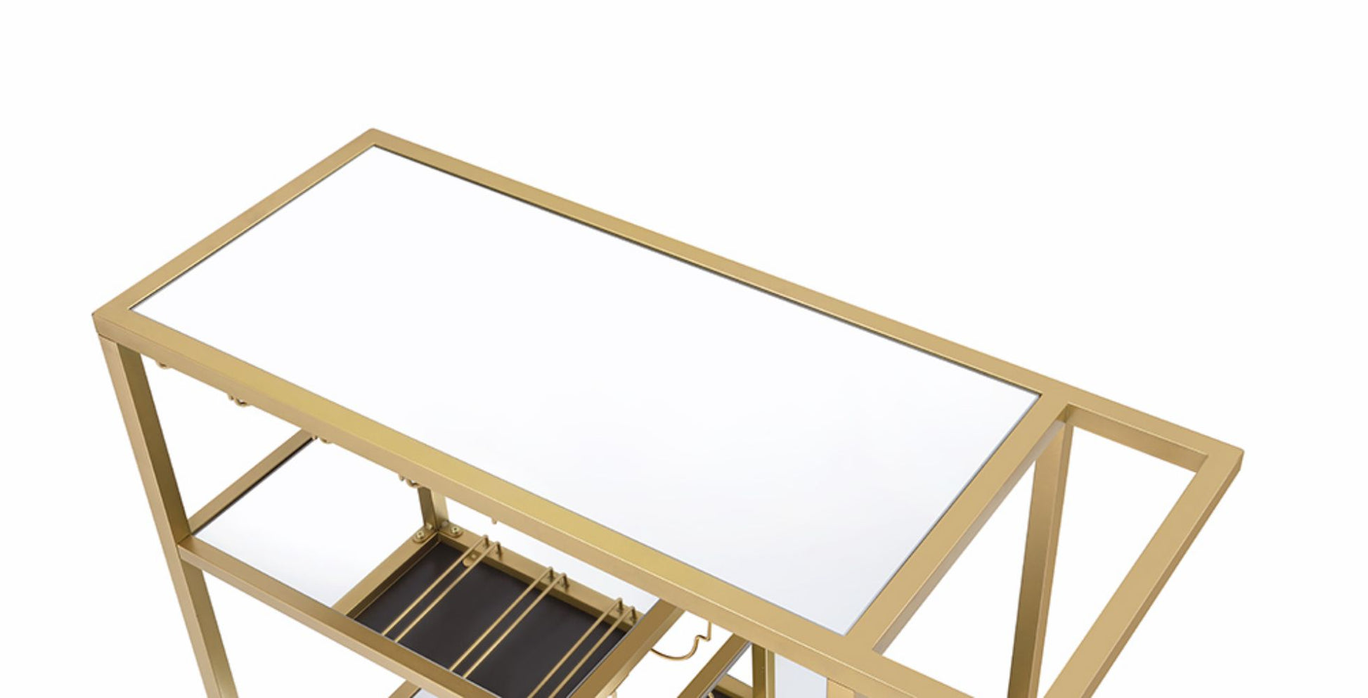 Champagne Mirrored Metal Serving Cart with Kitchen Storage