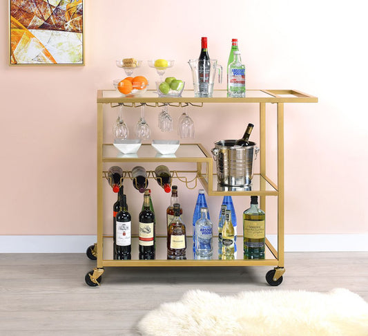 Adamsen Mirrored & Champagne Finish Serving Cart