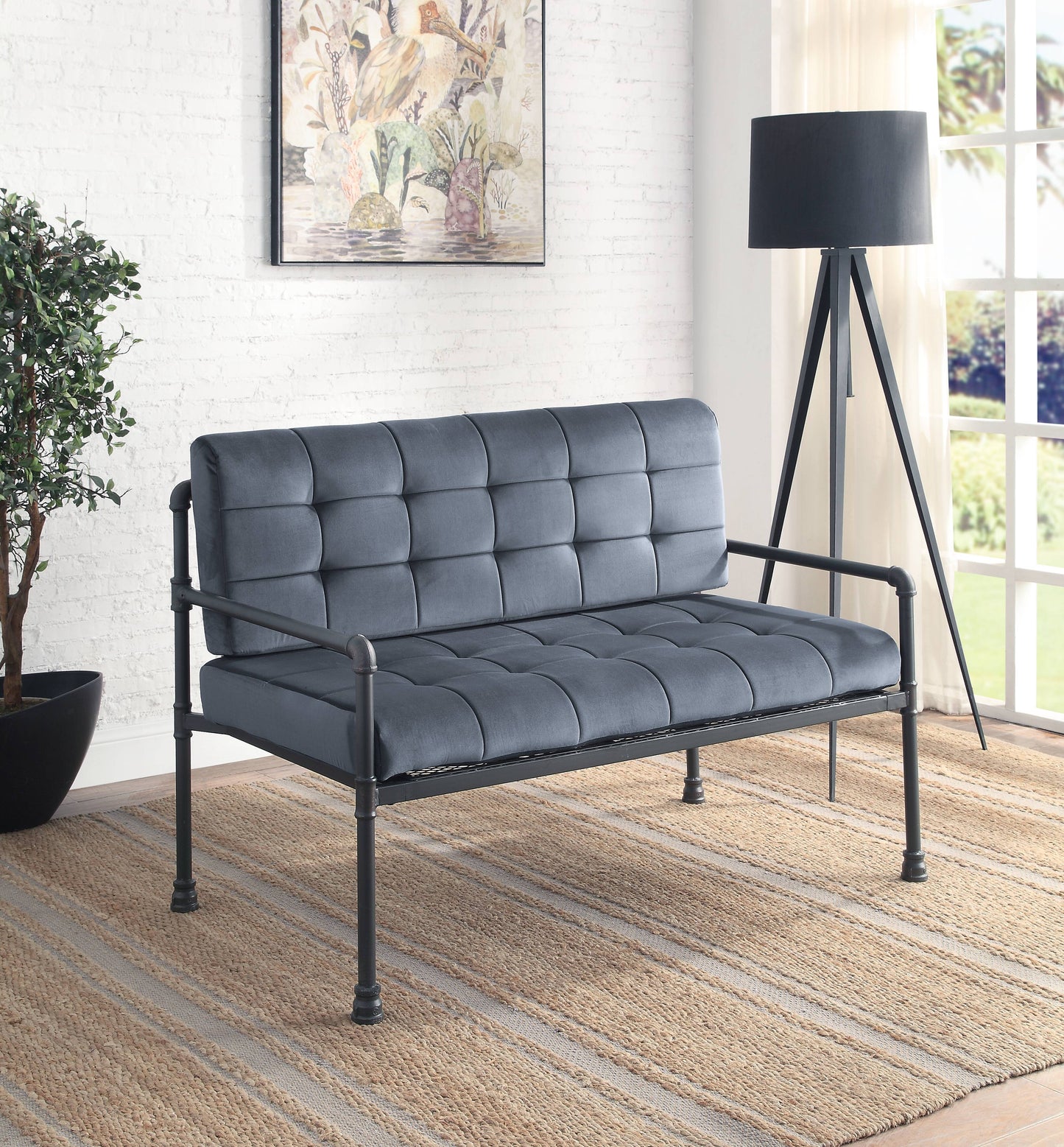 Brantley Gray Velvet & Sandy Gray Finish Loveseat