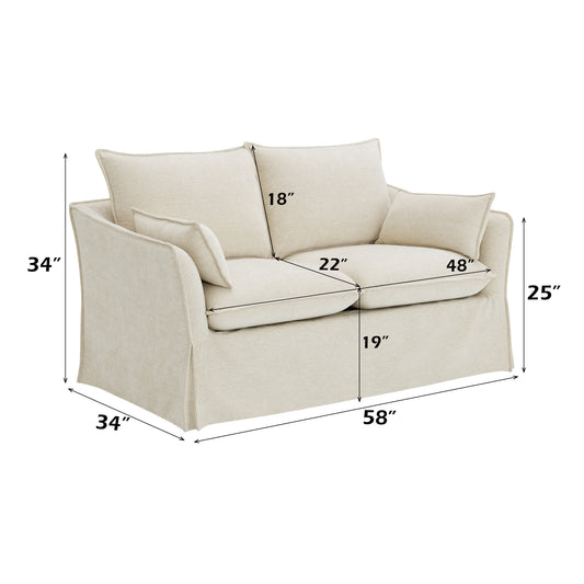 Beige Linen Loveseat with 2 Accent Pillows