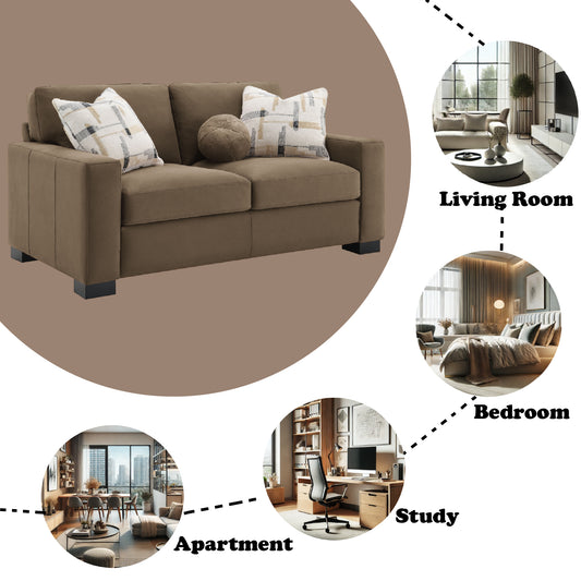 Brown Suede Loveseat with 3 Pillows - 39" x 69" for Living Room