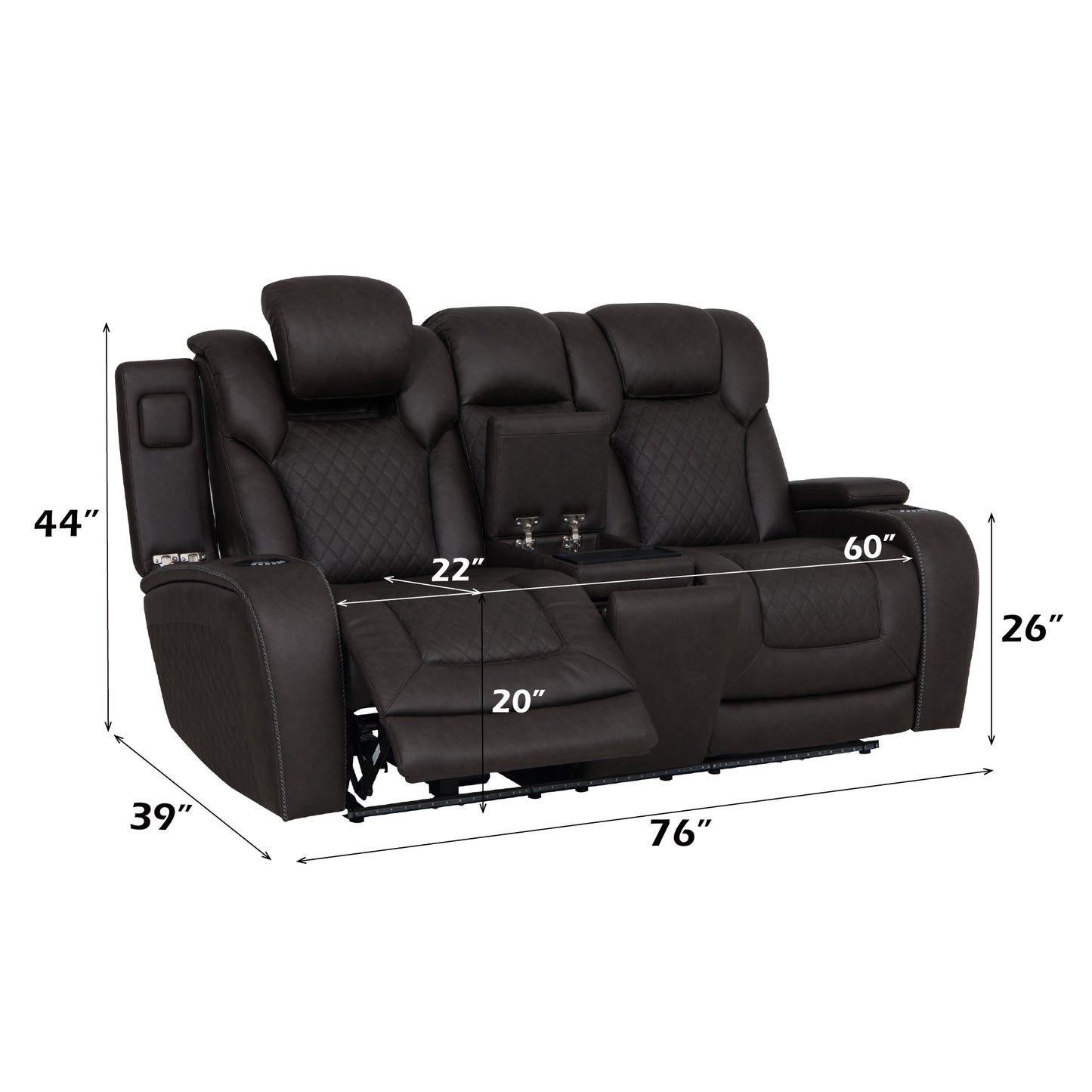 Dark Gray Microfiber Power Recliner Loveseat with Console for Living Room