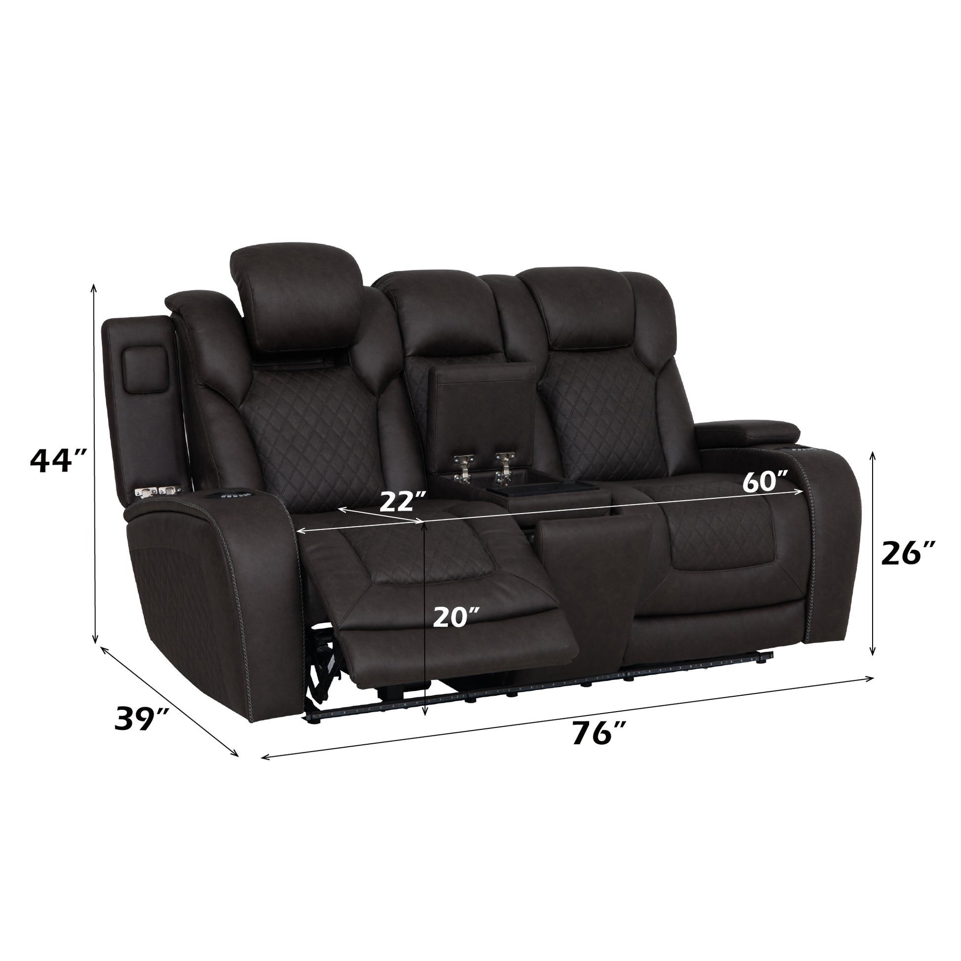 Dark Gray Microfiber Power Recliner Loveseat with Console for Living Room