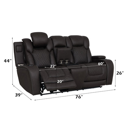 Dark Gray Microfiber Power Recliner Loveseat with Console for Living Room