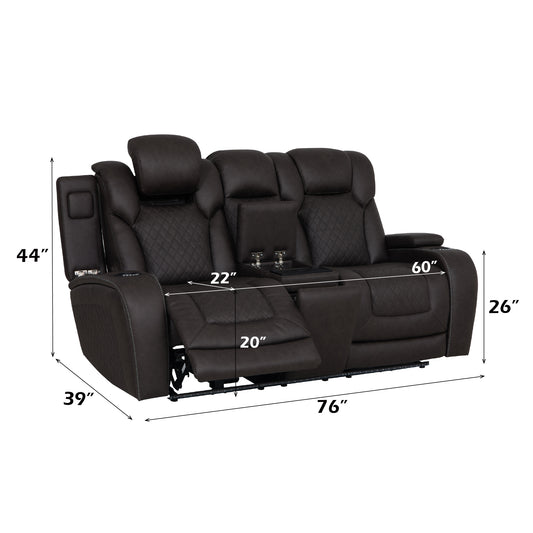Dark Gray Microfiber Power Recliner Loveseat with Console for Living Room