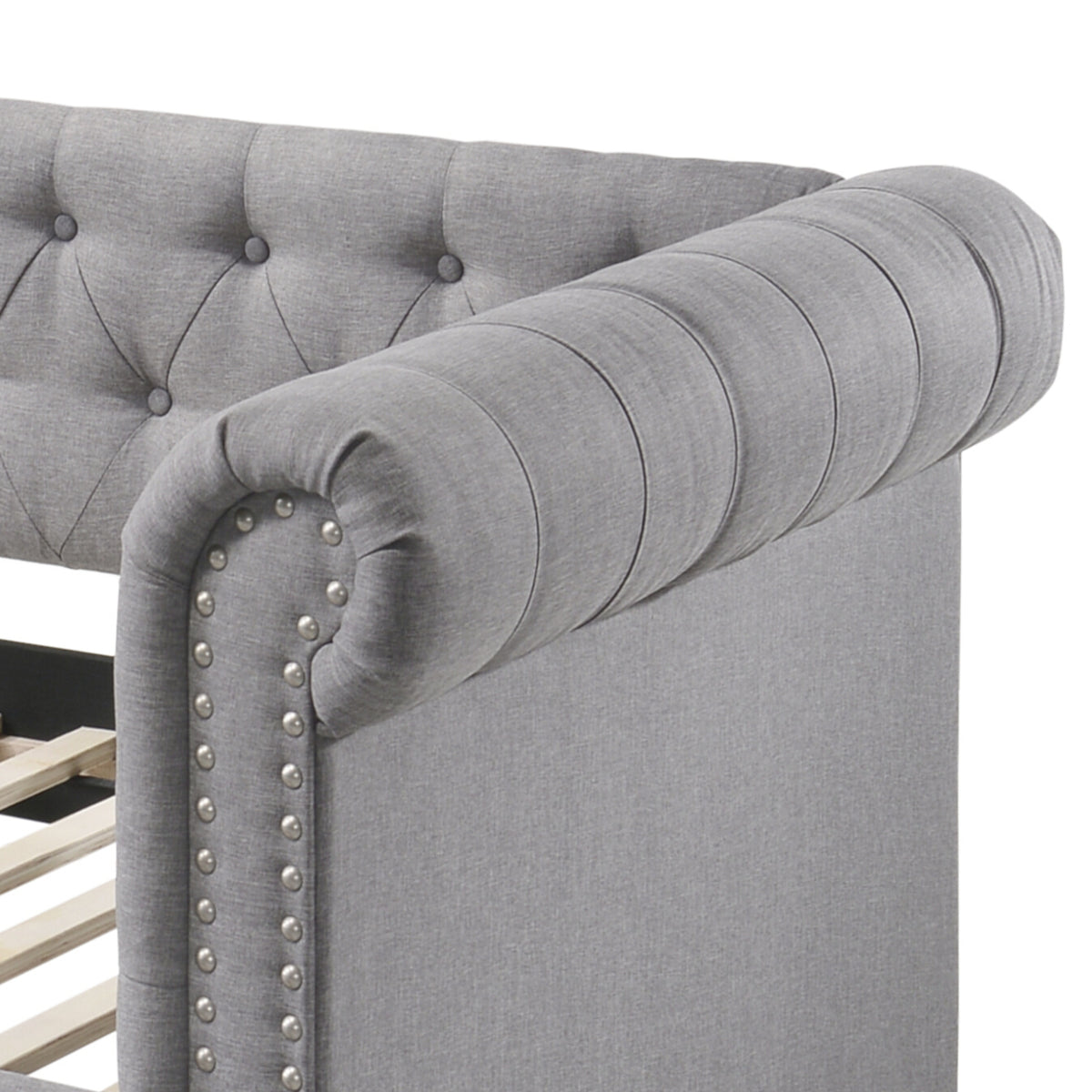 Gray Sofa Bed Twin Size Chesterfield Daybed with Trundle for Living Room