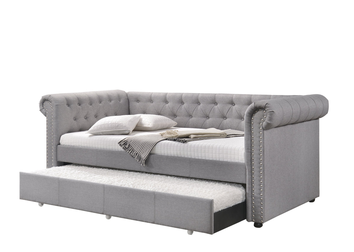 Gray Sofa Bed Twin Size Chesterfield Daybed with Trundle for Living Room