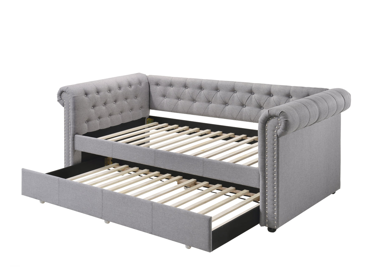 Gray Sofa Bed Twin Size Chesterfield Daybed with Trundle for Living Room