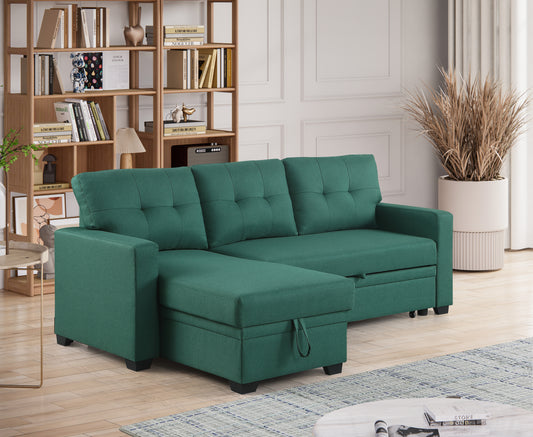 Convertible Upholstered Sectional Sofa with Pull-out Chaise