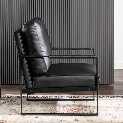Black Mid Century Accent Chair - PU Leather Armchair for Living Room