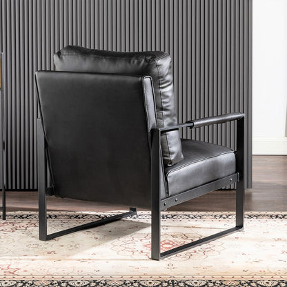 Black Mid Century Accent Chair - PU Leather Armchair for Living Room