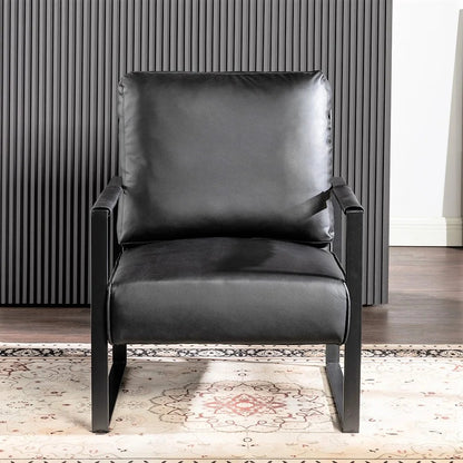 Black Mid Century Accent Chair - PU Leather Armchair for Living Room