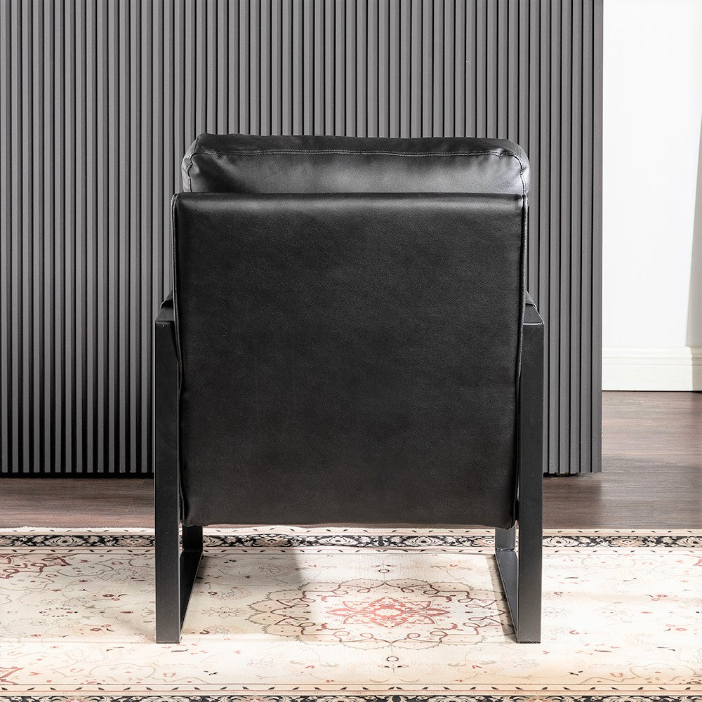 Black Mid Century Accent Chair - PU Leather Armchair for Living Room