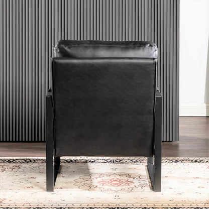 Black Mid Century Accent Chair - PU Leather Armchair for Living Room
