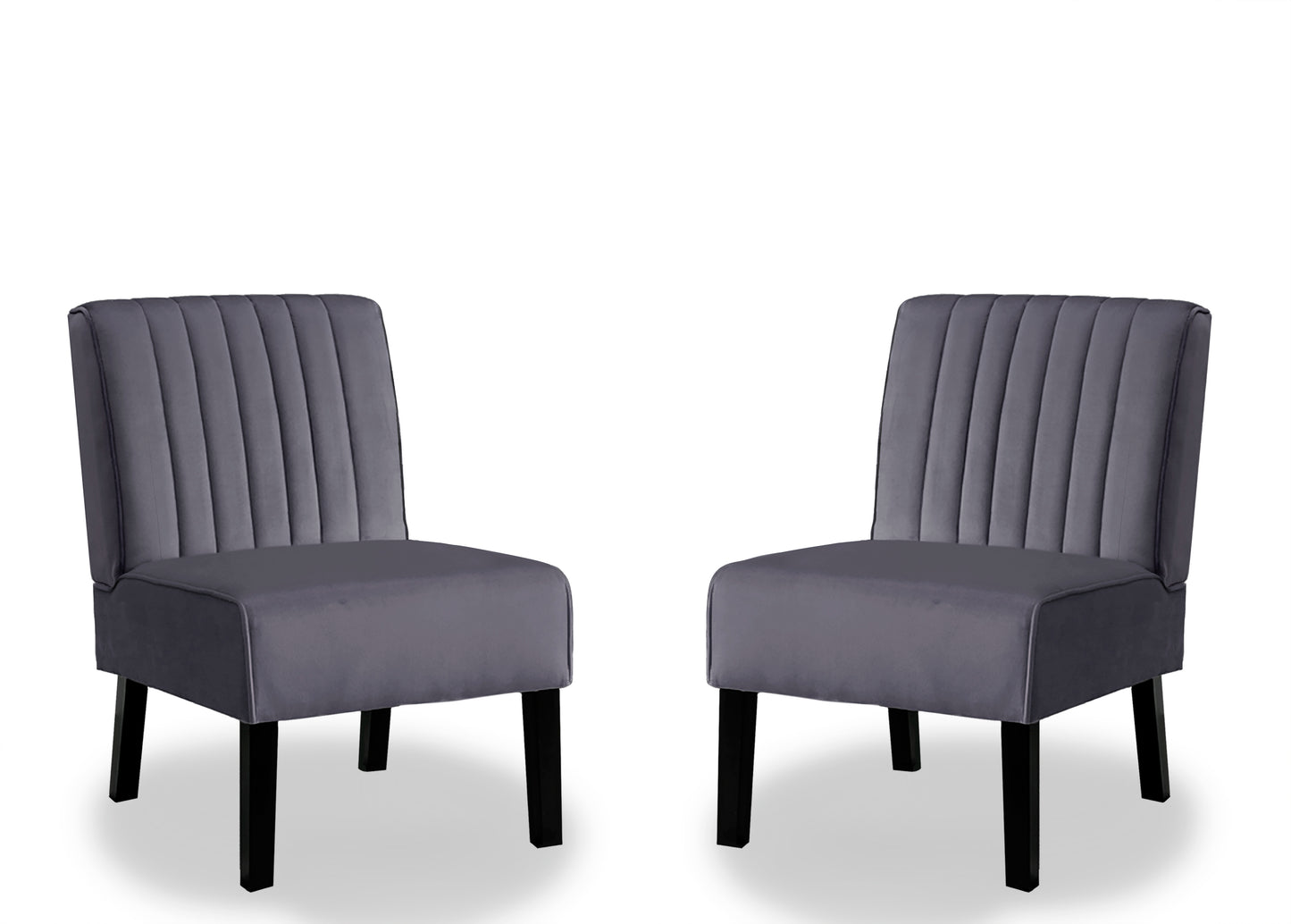 Mid Century Velvet Accent Chairs Set of 2 with Solid Wood Legs, Grey for Living Room