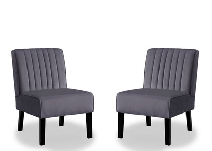 Mid Century Velvet Accent Chairs Set of 2 with Solid Wood Legs, Grey for Living Room