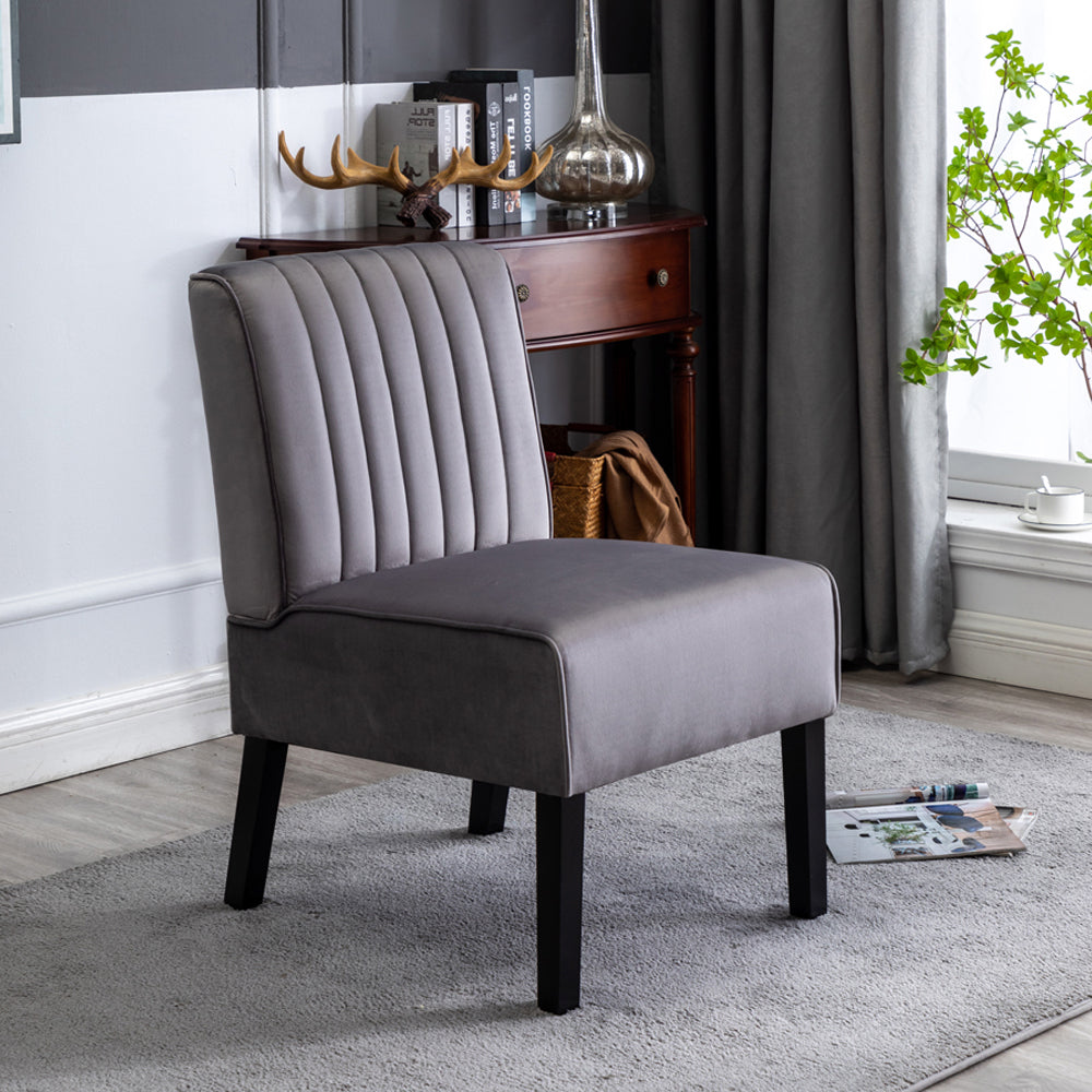 Mid Century Velvet Accent Chairs Set of 2 with Solid Wood Legs, Grey for Living Room