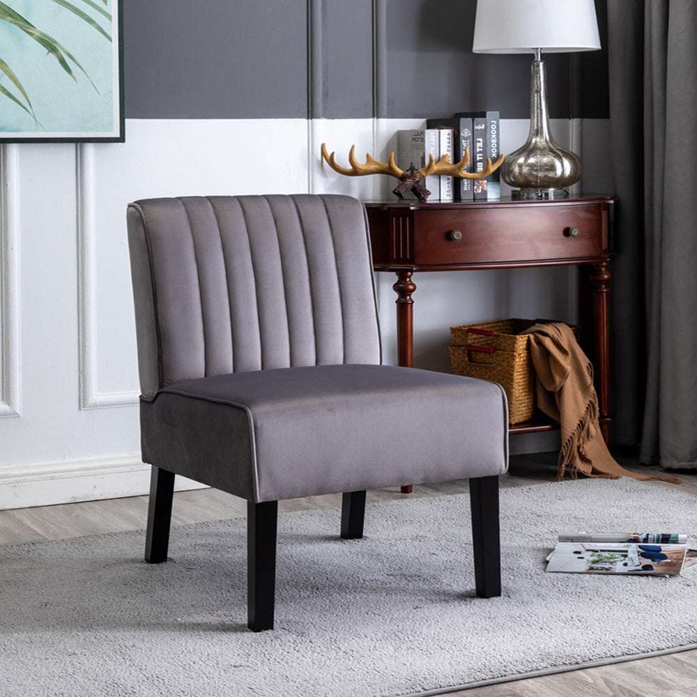Mid Century Velvet Accent Chairs Set of 2 with Solid Wood Legs, Grey for Living Room