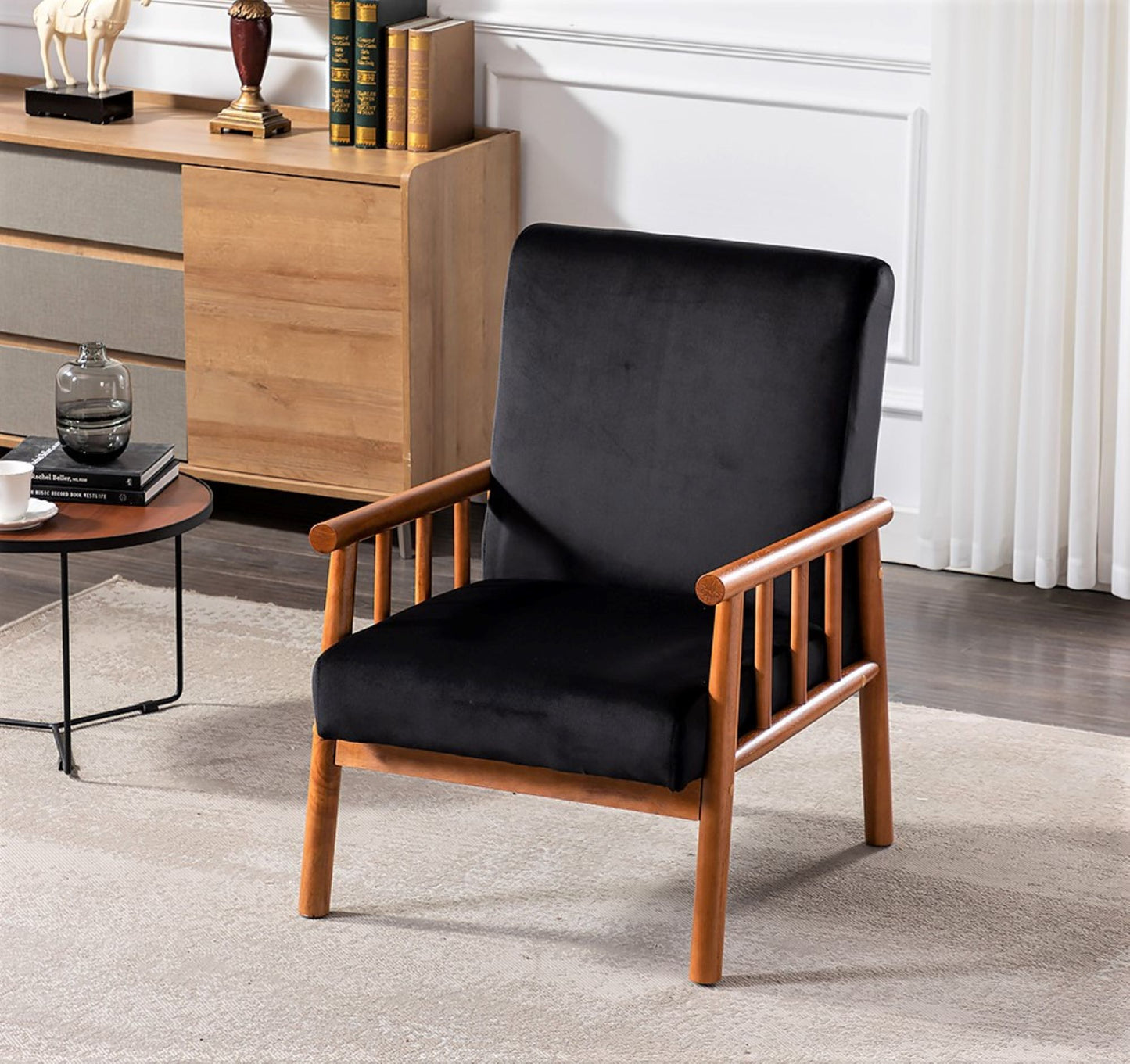 25'' Wide Classic Mid-Century Modern Arm Chair, Black